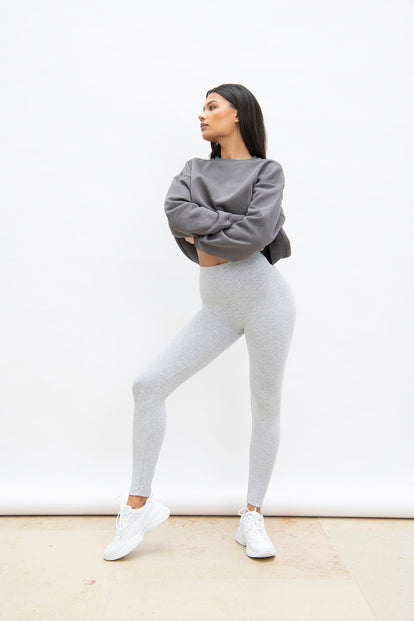 Alltägliche High-Waisted Leggings - Hellgrau-Melange