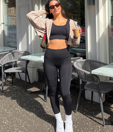 Lydia Kara wears Seamless Set in Black out and about.