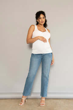 Umstandsjeans mit geradem Bein – Mittelblau