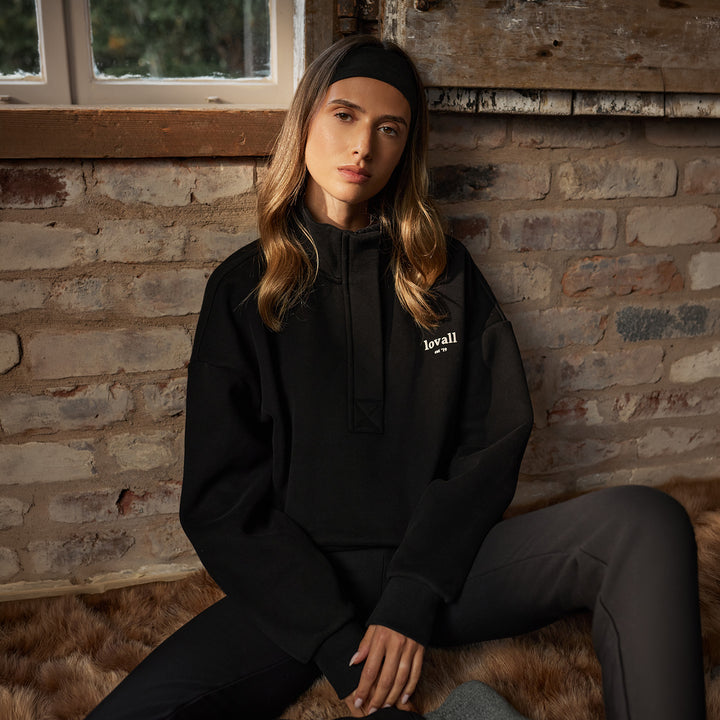 Schweres Sweatshirt mit 1/4-Reißverschluss – Mokka