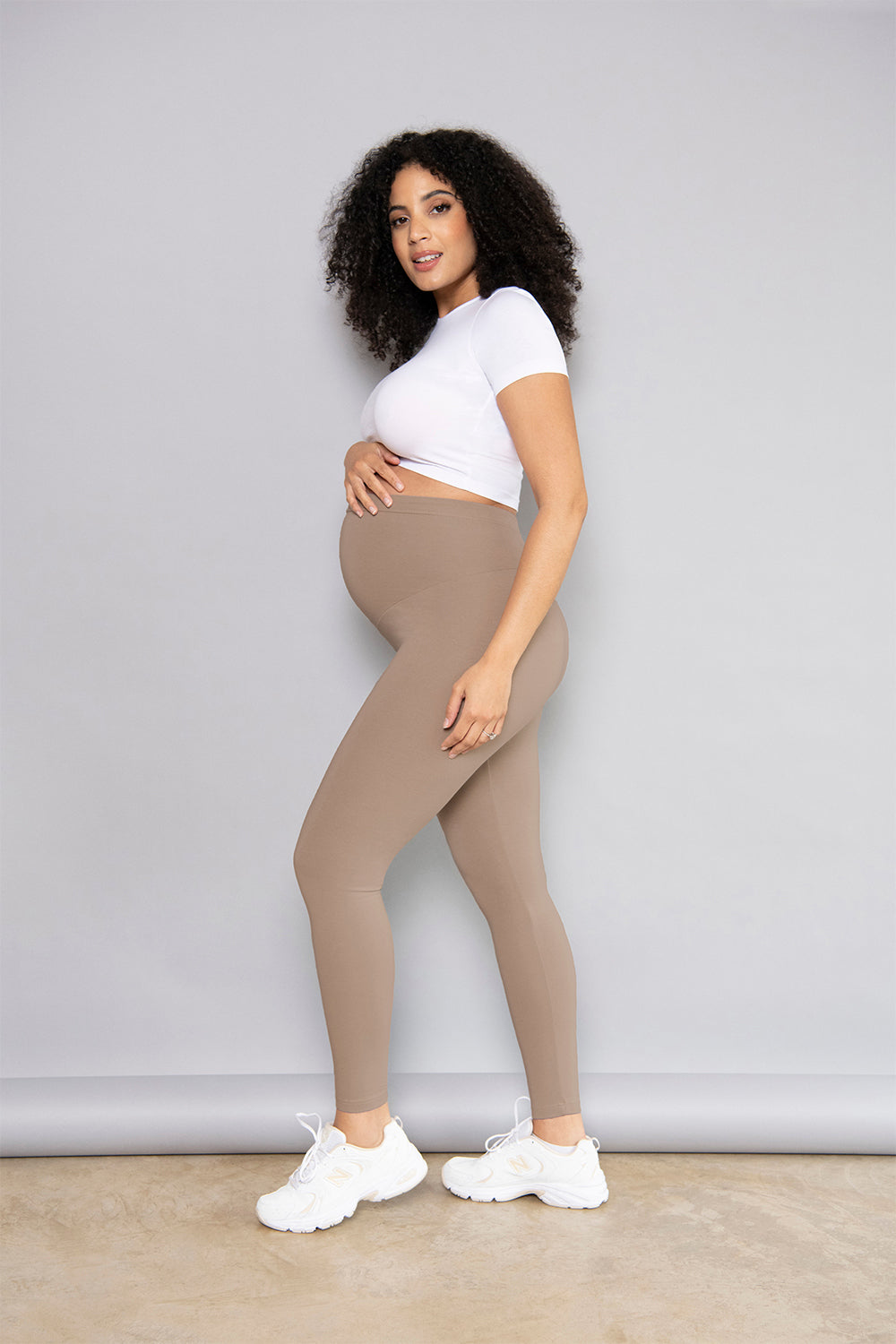 Alltägliche Winter Umstandsleggings mit hoher Taille  - Steingrau