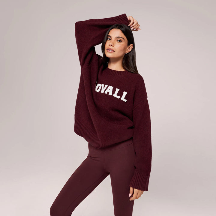 Varsity Strick Oversized Pullover – Burgund