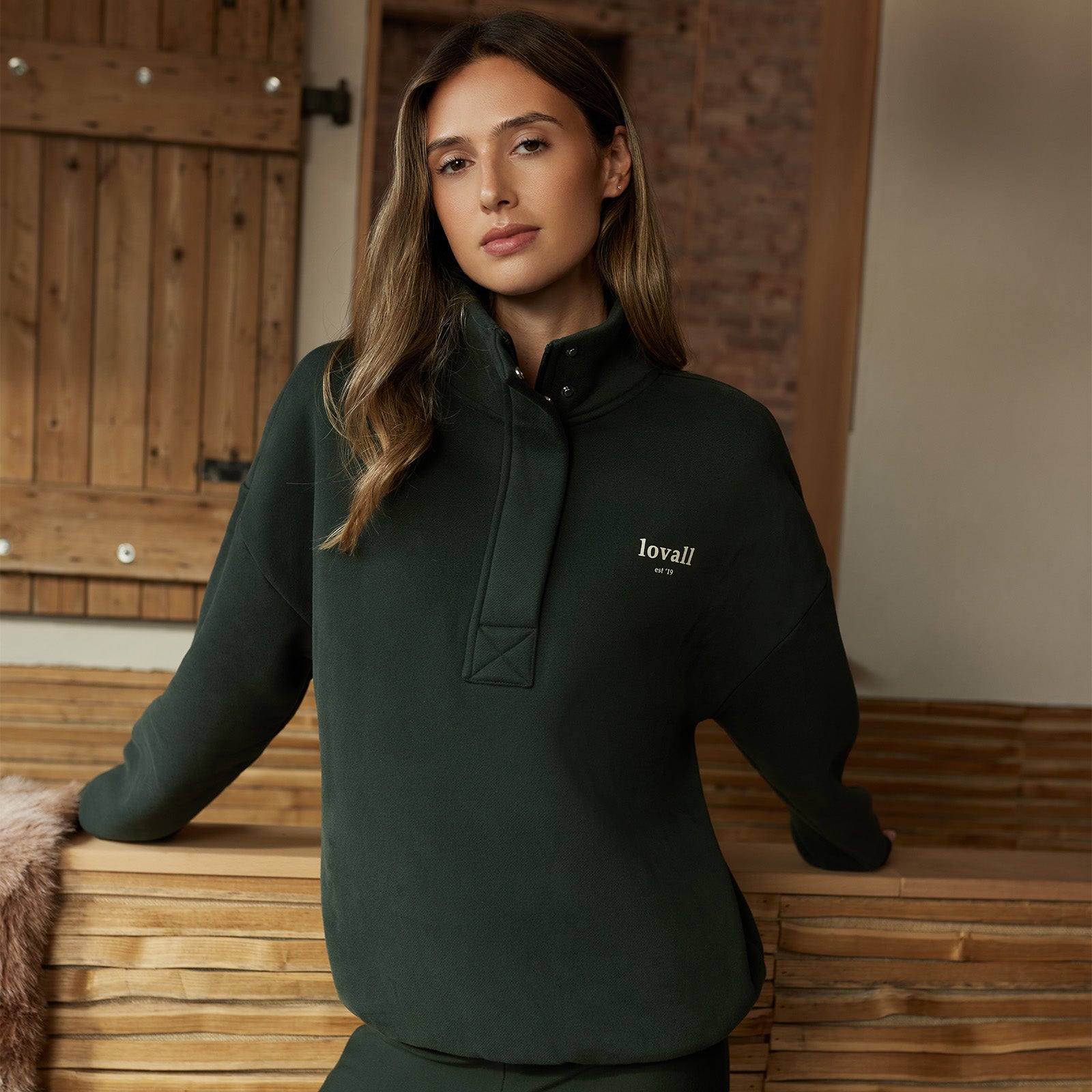 Schweres Sweatshirt mit 1/4-Reißverschluss – Mokka