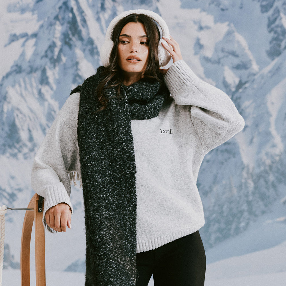 Lovall Oversized Strickpullover – Hellgrau