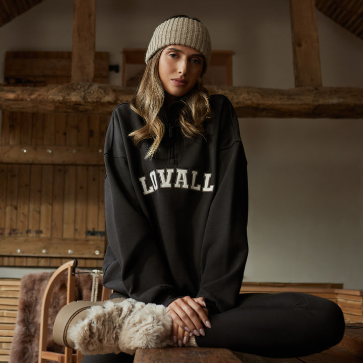 Loopback Varsity 1/4-Zip-Sweatshirt – Black Coffee