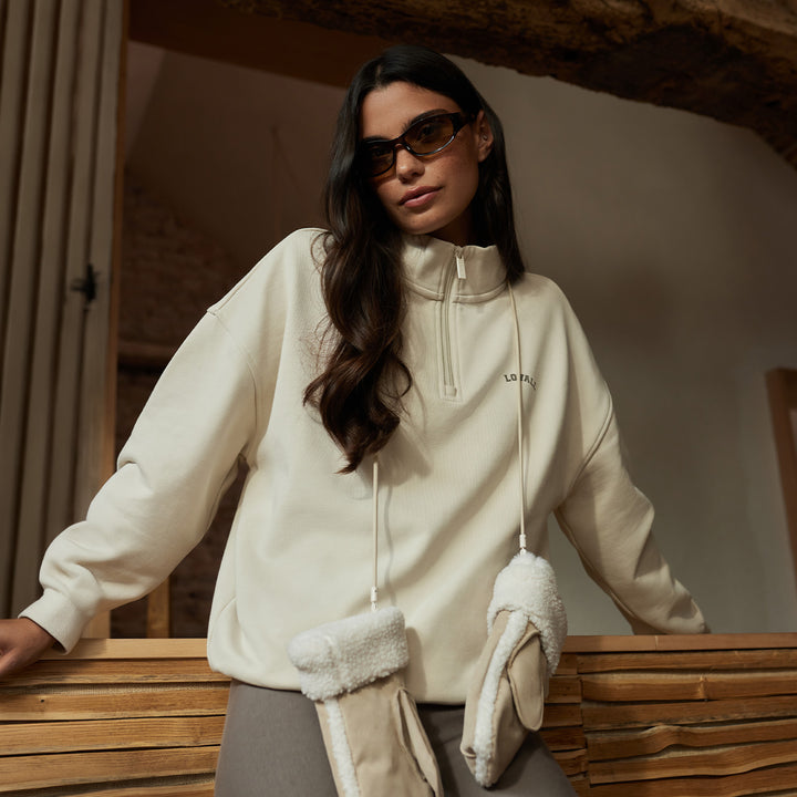 Loopback 1/4-Zip-Sweatshirt – Ecru