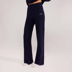 Gebürstete Strickhose mit weitem Bein – Navy
