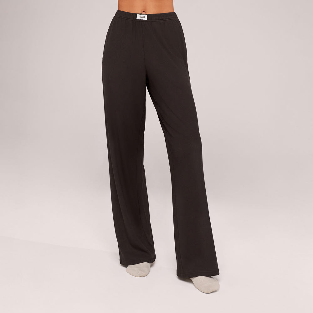 Soft Rib Loungehose mit weitem Bein – Black Coffee