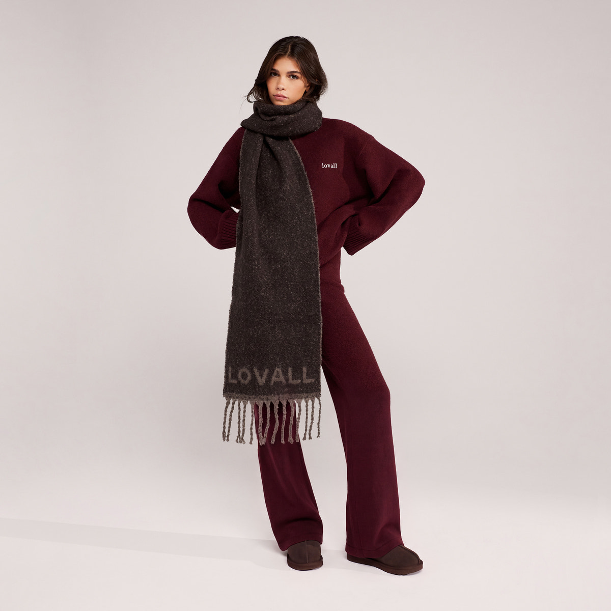 Lovall Grobstrickpullover Oversized - Burgund
