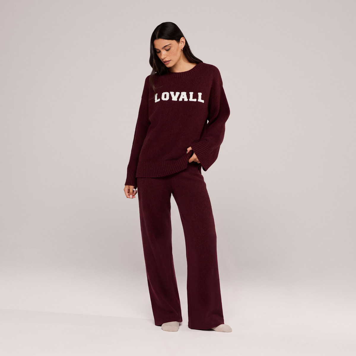 Varsity Strick Oversized Pullover – Burgund