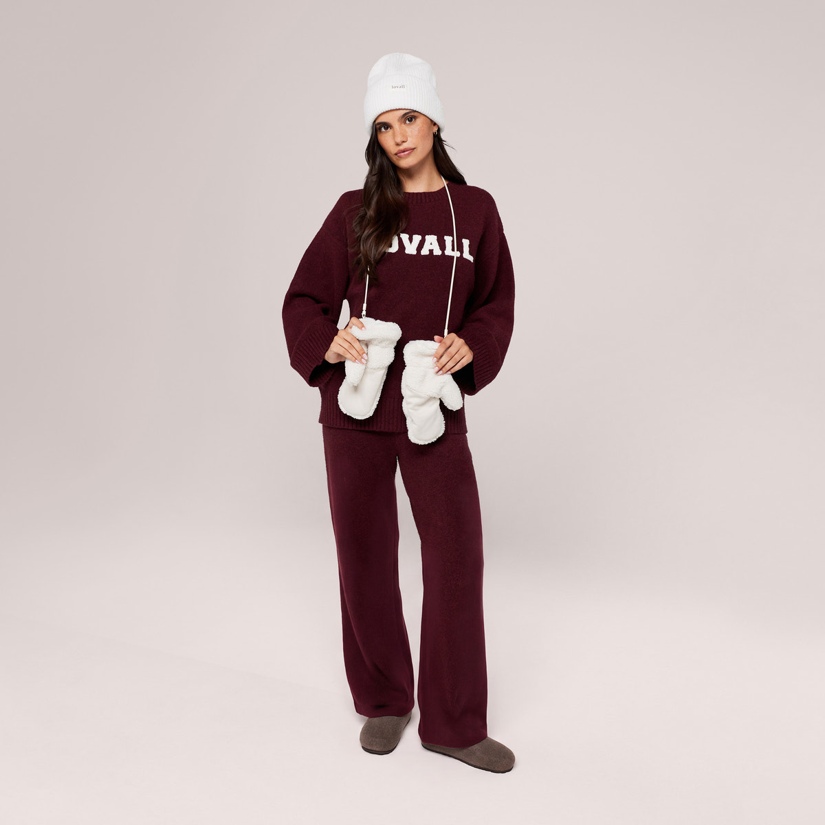 Varsity Strick Oversized Pullover – Burgund