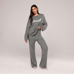 Gebürsteter Strick Oversized Jumper mit Schriftzug - Grau