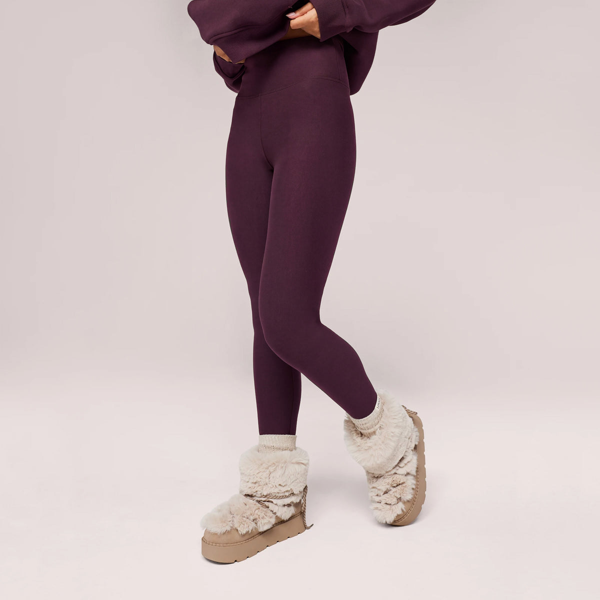 Winter Alltags Leggings mit hoher Taille - Weinrot