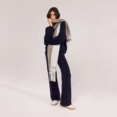 Gebürstete Strickhose mit weitem Bein – Navy