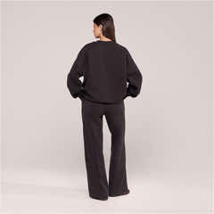 Bio-Jogginghose mit weitem Bein – Black Coffee