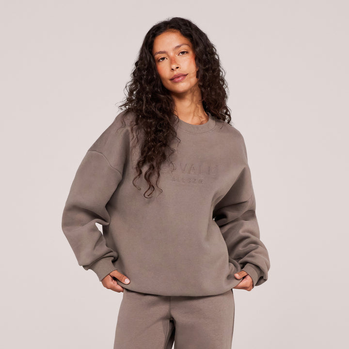 Schweres Oversized Campus-Sweatshirt – Mokka