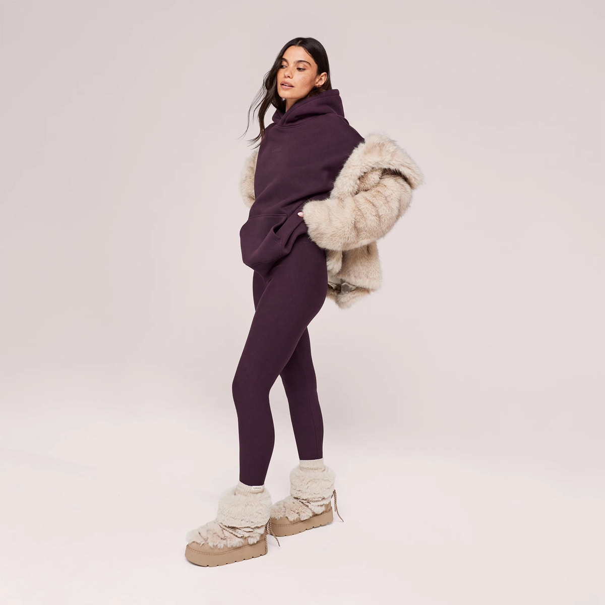 Winter Alltags Leggings mit hoher Taille - Weinrot