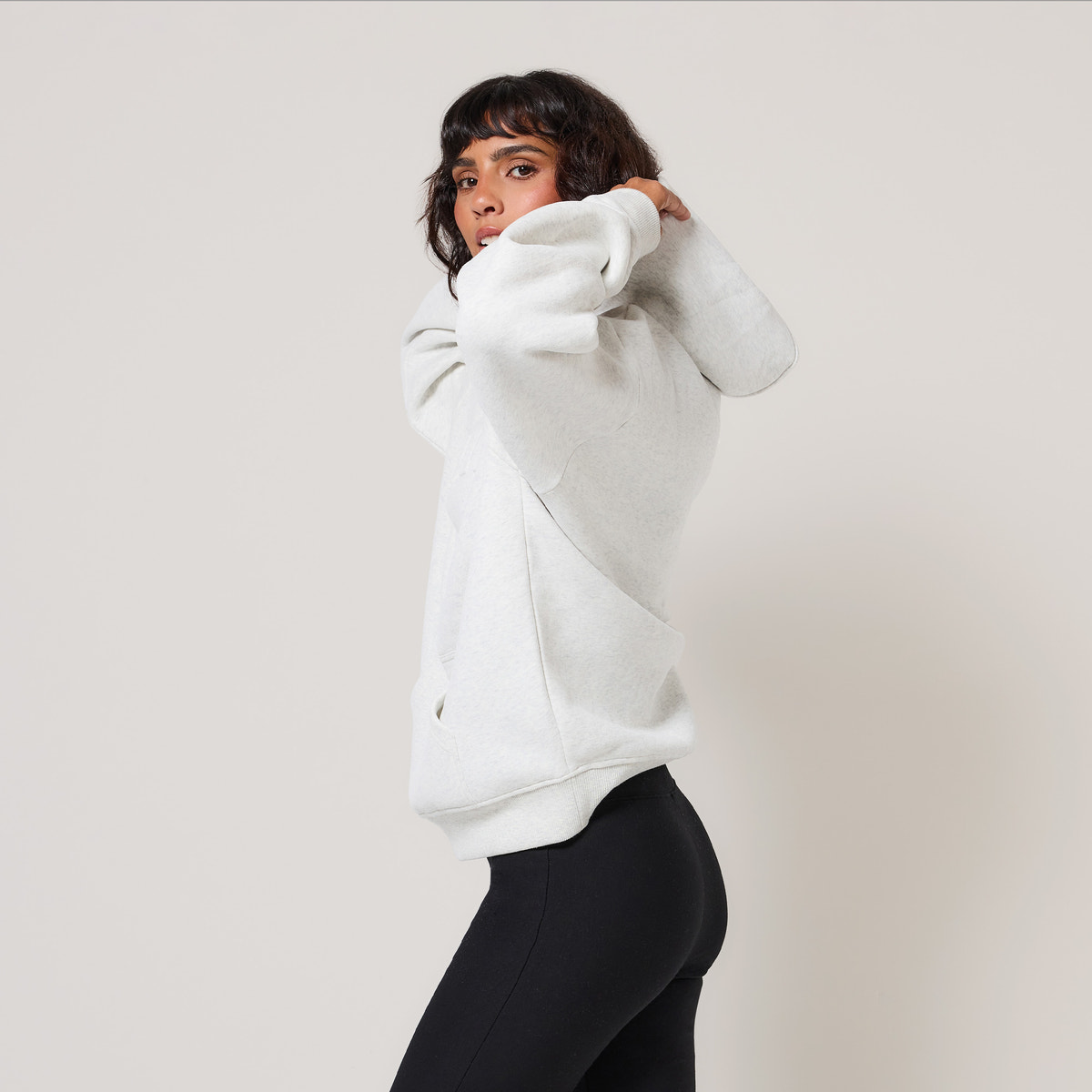 Schwerer Oversized-Kapuzenpullover mit Prägung – Hellgrau Meliert