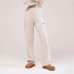 Weich gestrickte weite Hose – Beige
