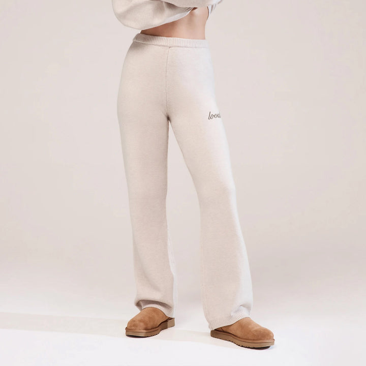 Weich gestrickte weite Hose – Beige
