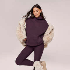 Winter Alltags Leggings mit hoher Taille - Weinrot