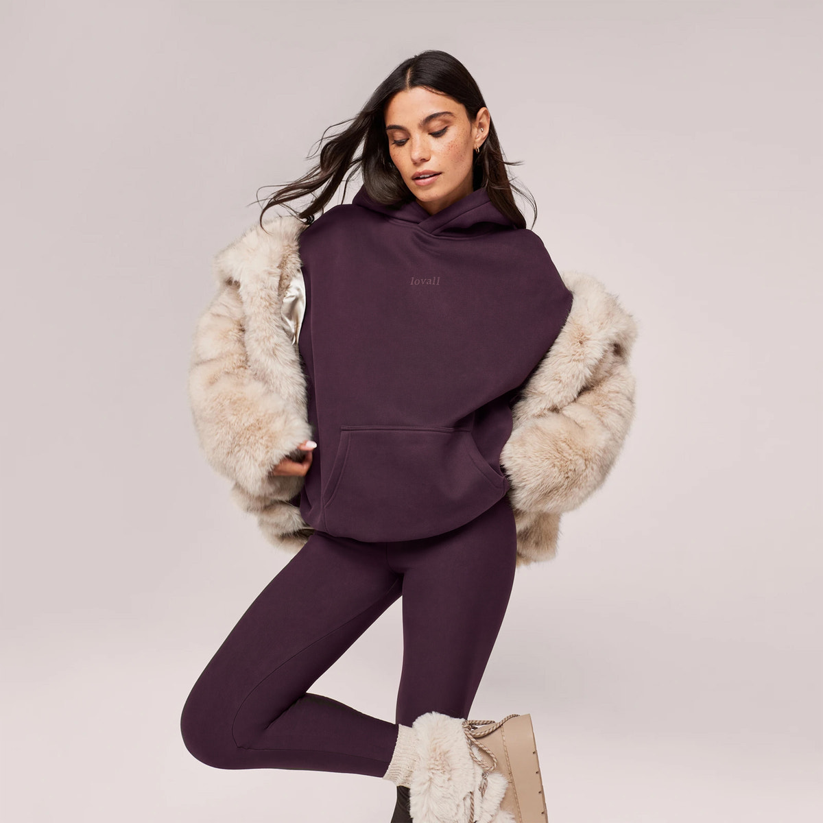 Winter Alltags Leggings mit hoher Taille - Weinrot
