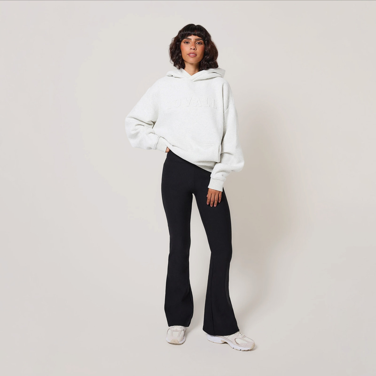Schwerer Oversized-Kapuzenpullover mit Prägung – Hellgrau Meliert