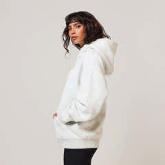 Schwerer Oversized-Kapuzenpullover mit Prägung – Hellgrau Meliert