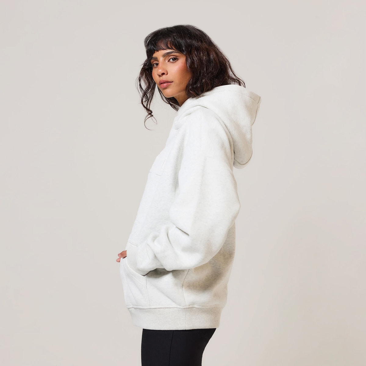 Schwerer Oversized-Kapuzenpullover mit Prägung – Hellgrau Meliert
