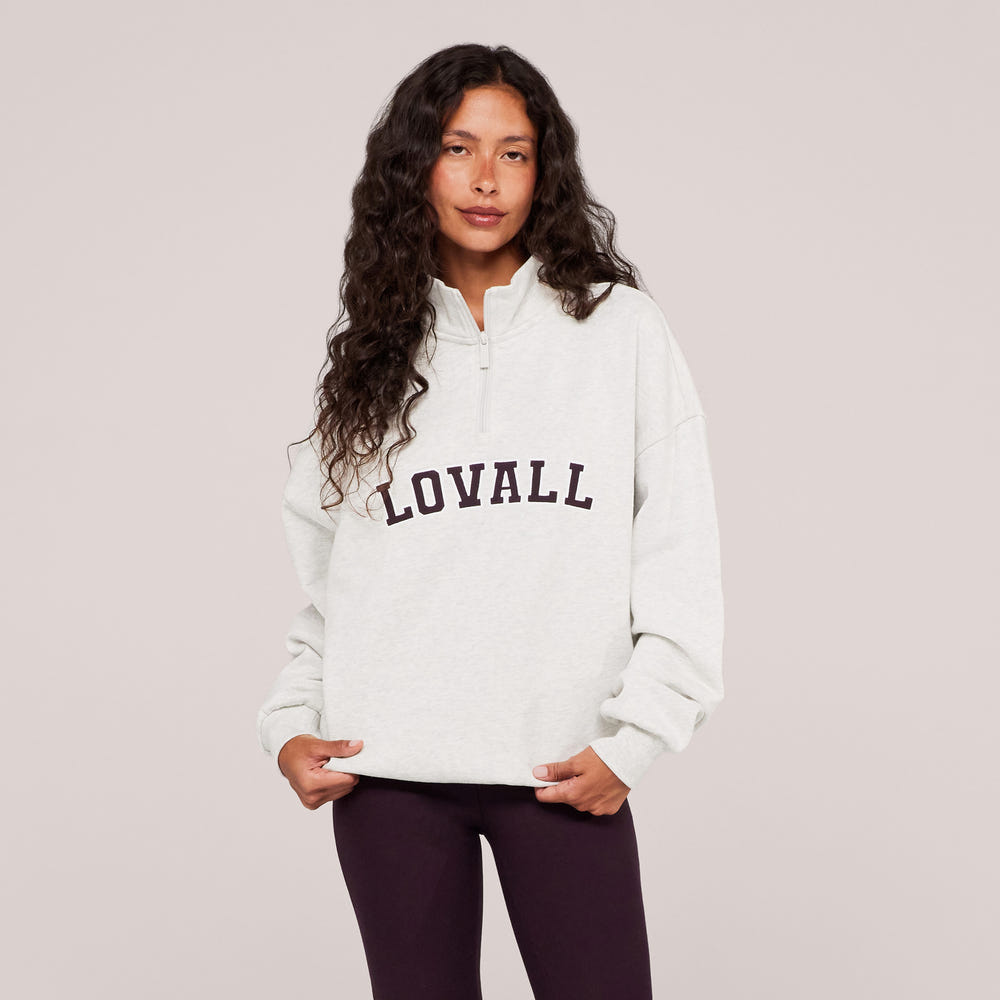 Loopback Varsity Viertelreißverschluss-Sweatshirt - Hellgrau meliert
