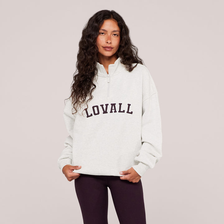 Loopback Varsity Viertelreißverschluss-Sweatshirt - Hellgrau meliert