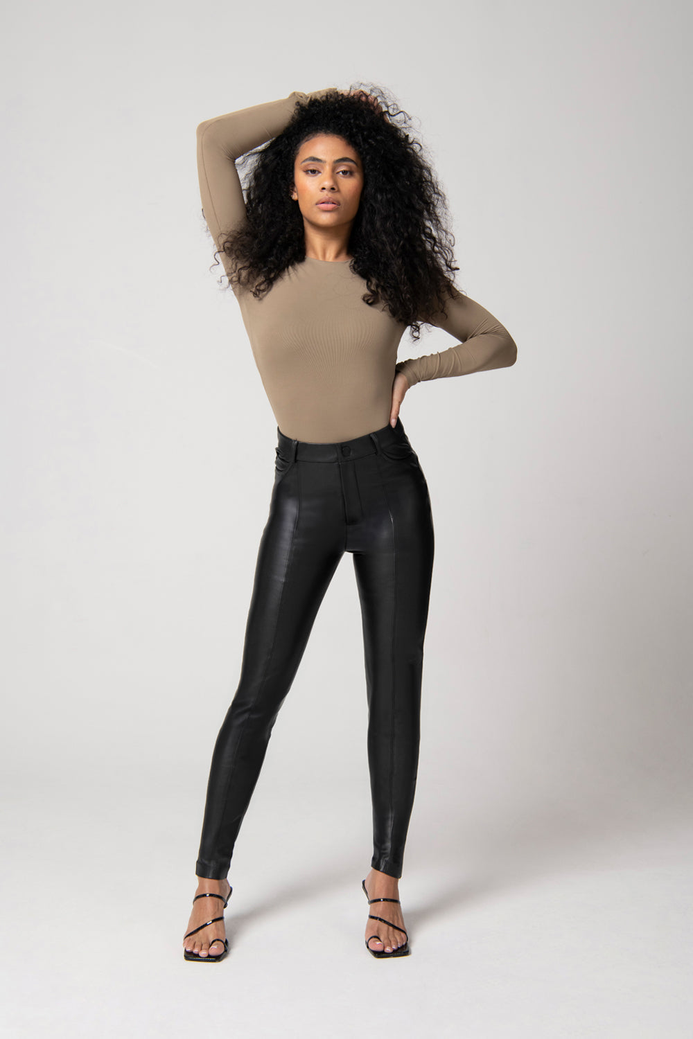 High Waisted Leggings In Lederoptik - Schwarze