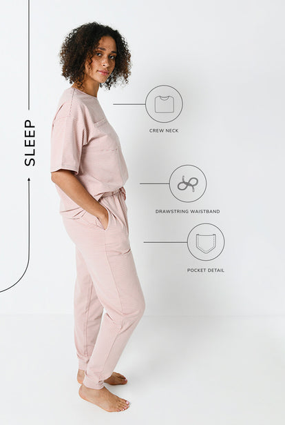 Baumwoll-Pyjama Set Gestreift - Dusty Pink