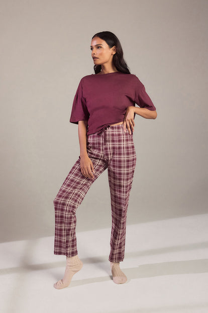 100% Baumwoll-Pyjama Set Curvy - Burgundy Check