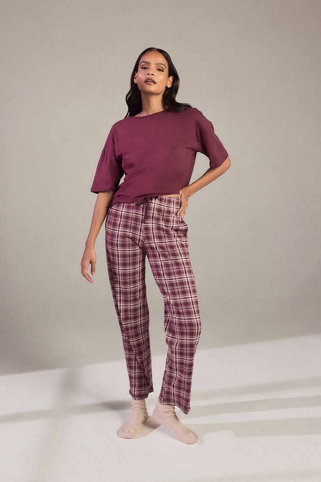 100% Baumwoll-Pyjama Set - Burgundy Check