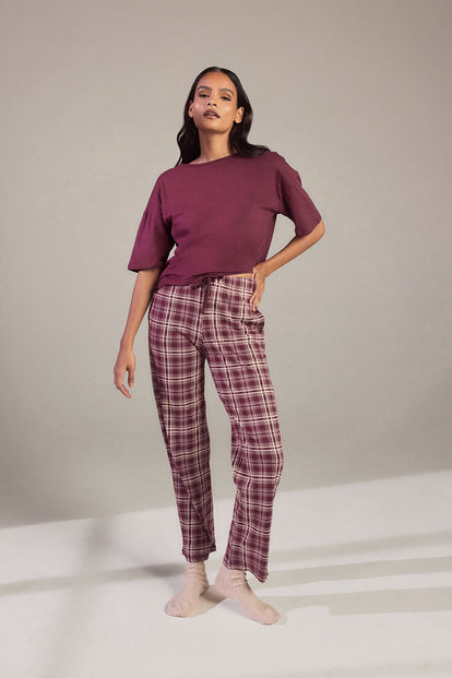 100% Baumwoll-Pyjama Set Curvy - Burgundy Check