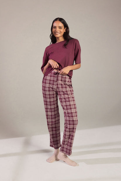 100% Baumwoll-Pyjama Set Curvy - Burgundy Check