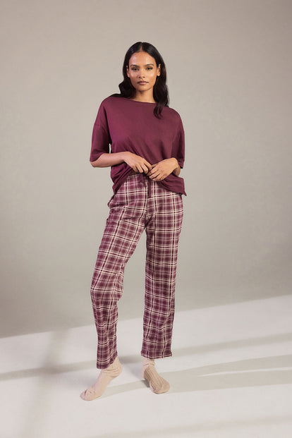 100% Baumwoll-Pyjama Set - Burgundy Check