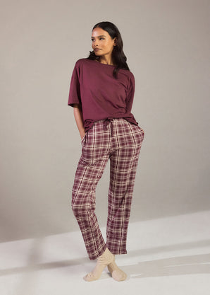 100% Baumwoll-Pyjama Set - Burgundy Check