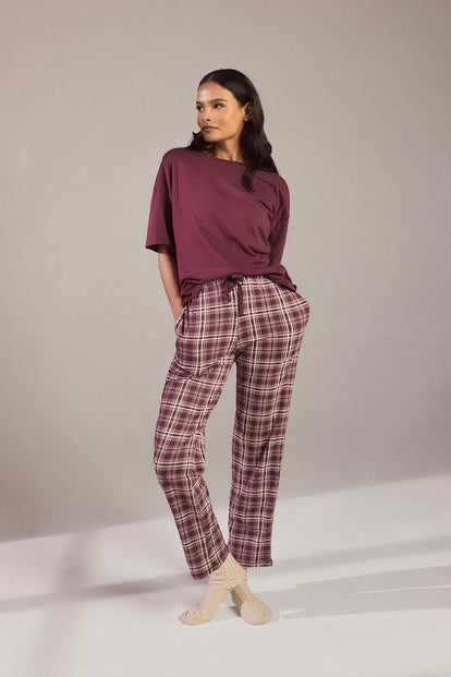 100% Baumwoll-Pyjama Set - Burgundy Check