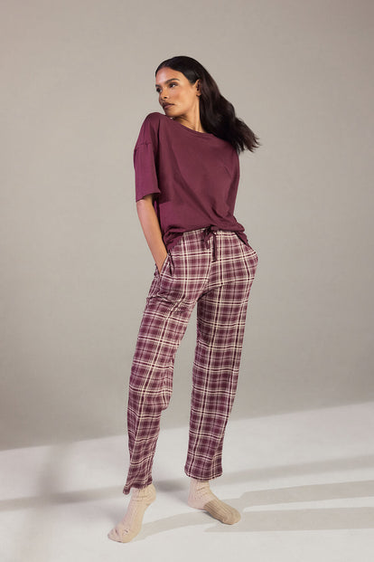 100% Baumwoll-Pyjama Set Curvy - Burgundy Check