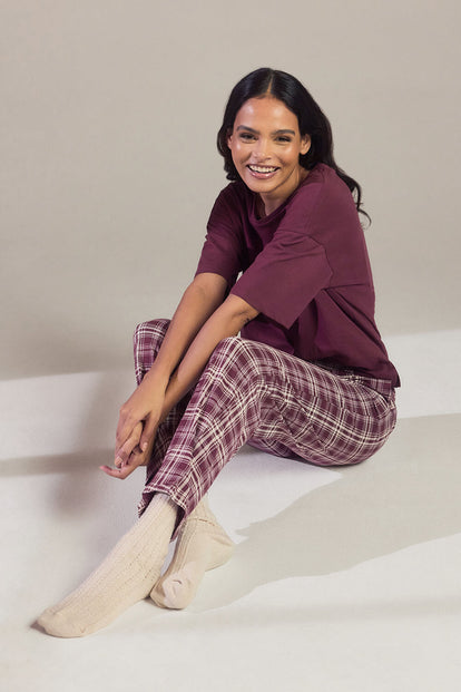 100% Baumwoll-Pyjama Set - Burgundy Check