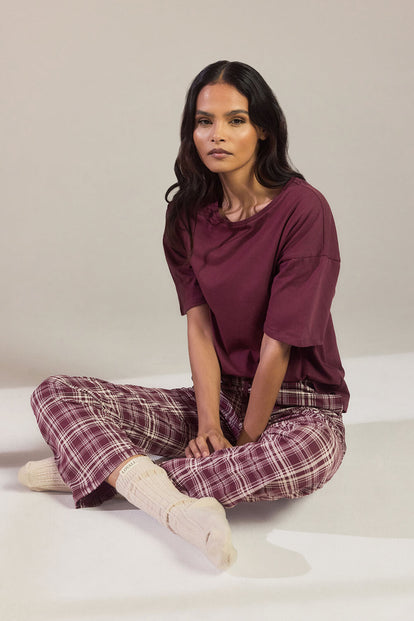 100% Baumwoll-Pyjama Set - Burgundy Check