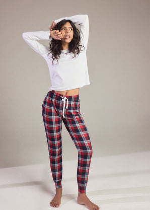 Soft Touch Pyjama Set Curvy - Navy & Red Check