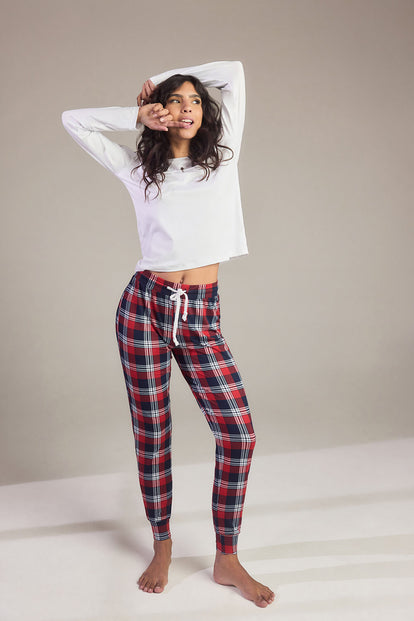 Soft Touch Pyjama Set Curvy - Navy & Red Check