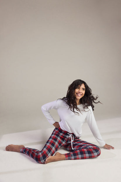 Soft Touch Pyjama Set - Navy & Red Check