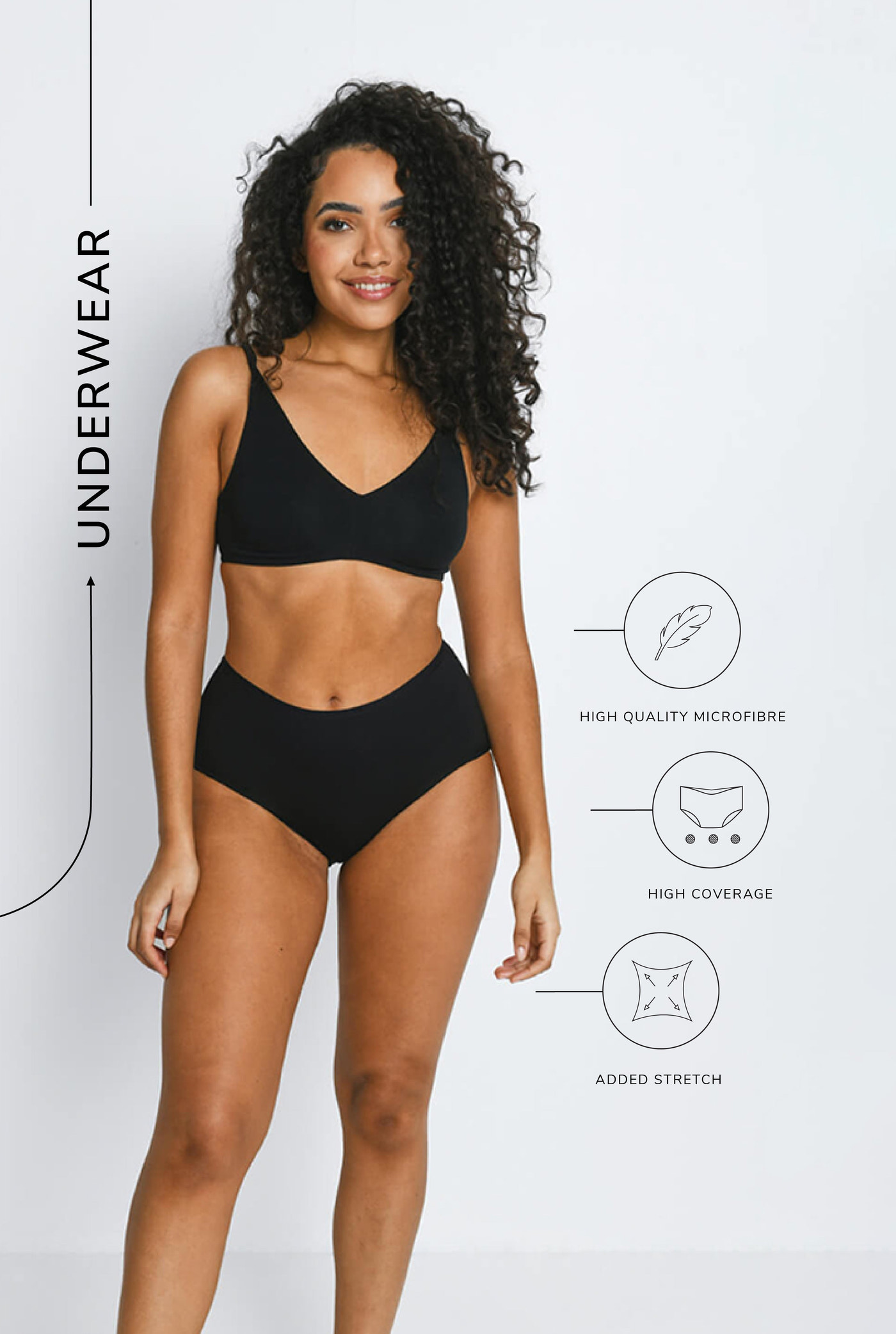 Hohem Bund Baumwolle Bedeckender 3-Er Pack - Schwarze