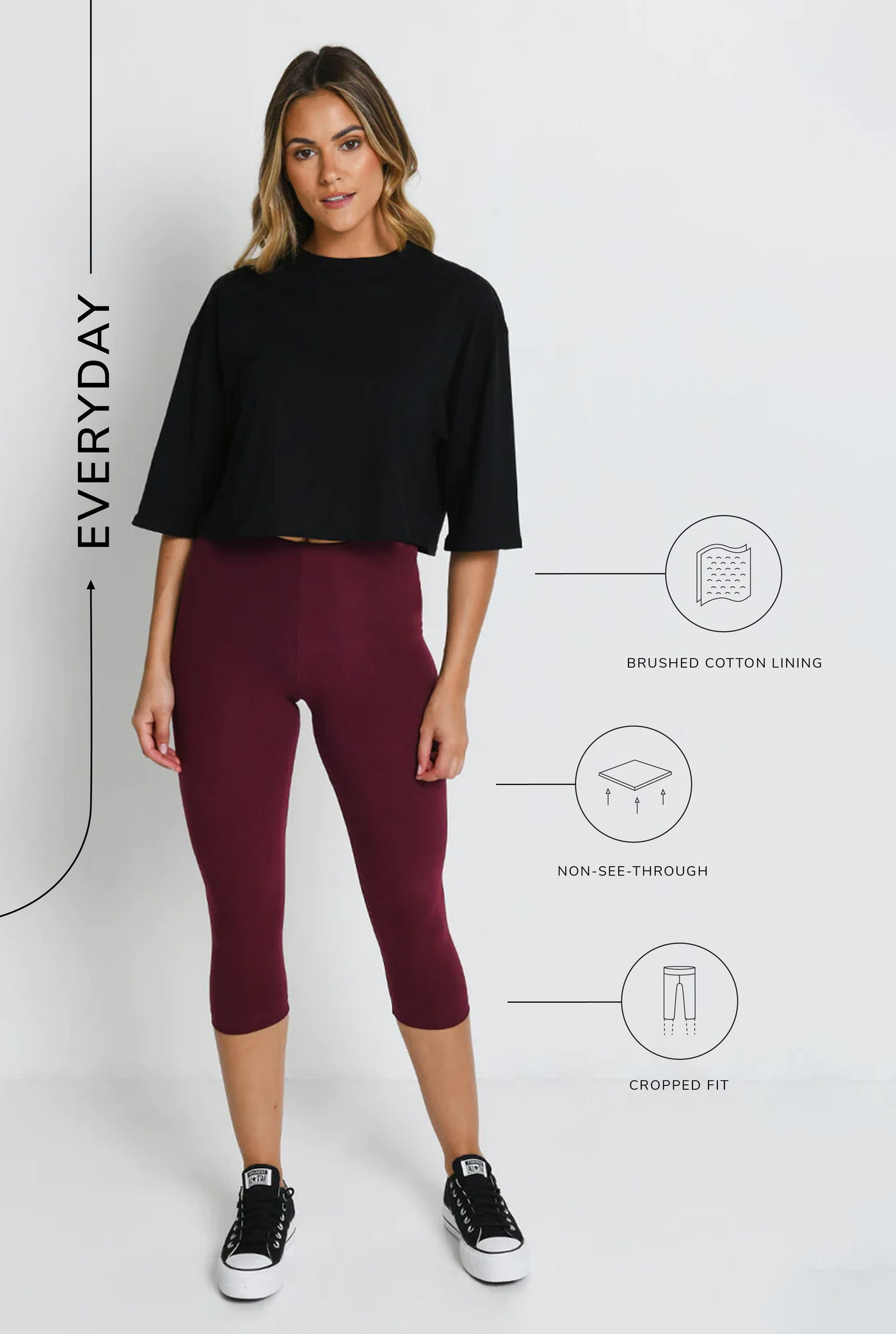 Alltägliche Cropped Leggings - Burgunderrote