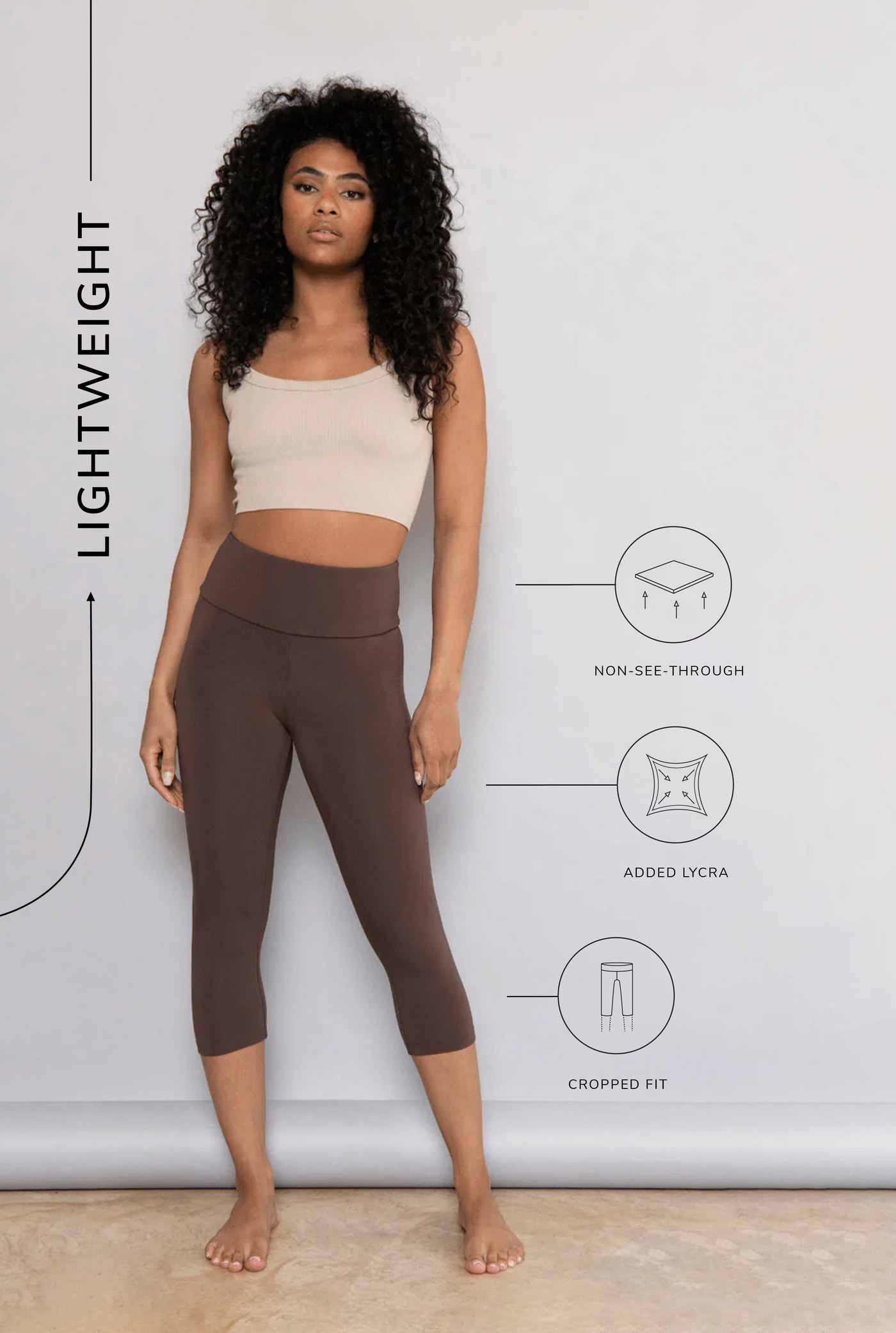 Cropped Leggings Lightweight Curvy - Espresso Brown