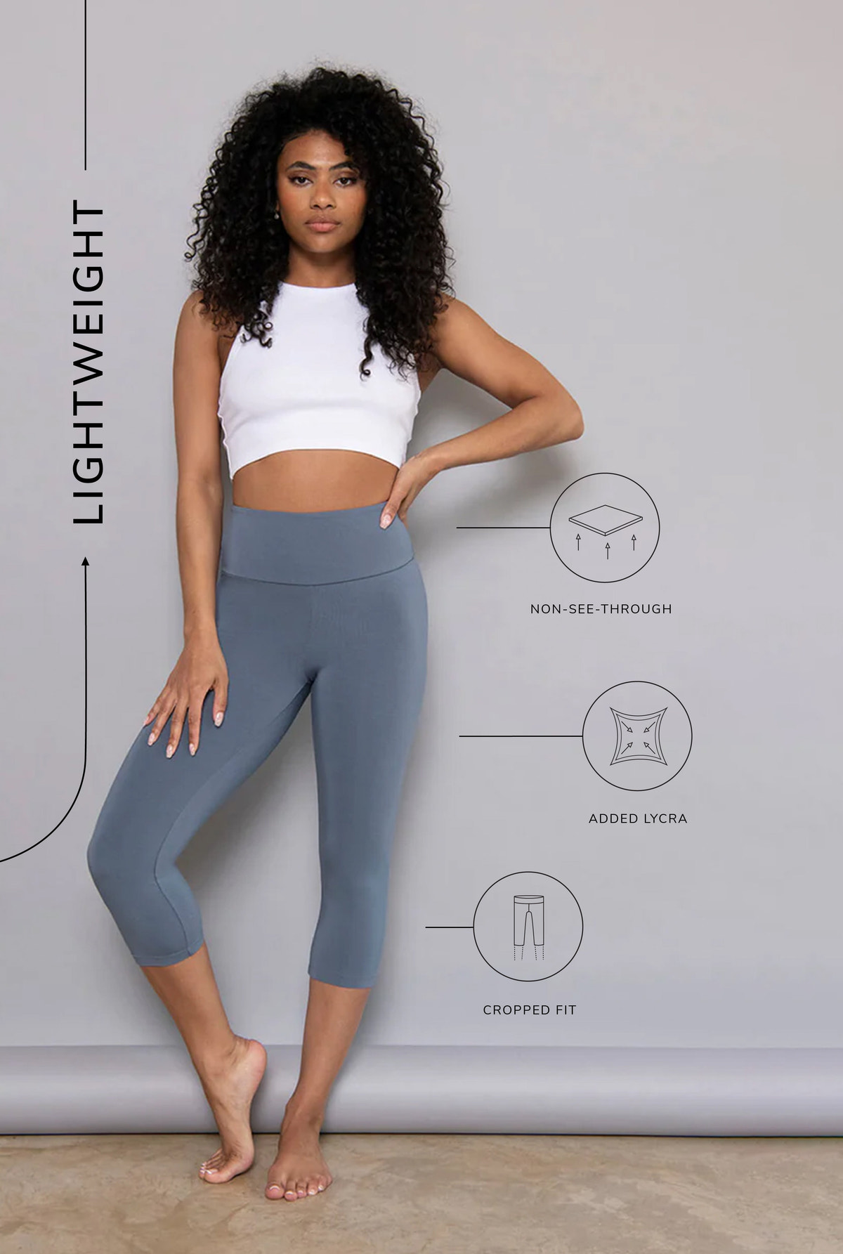 Capri-Leggings aus leichtem Stoff – Steel Blue